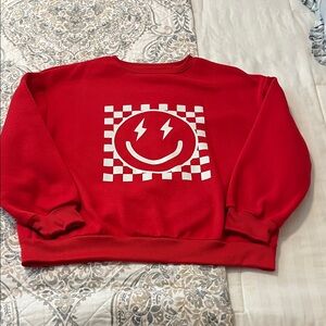 SHEIN Red Checkered Smiley Crewneck Sweater